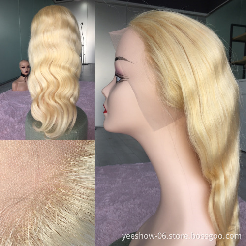 indian virgin glueless blonde roots silk top human hair for mens 30 inch 613 hd raw full lace wig